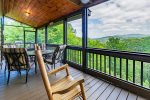Screened Deck off Living Room Features 2 Rocking Chairs & Outdoor Dining for 4